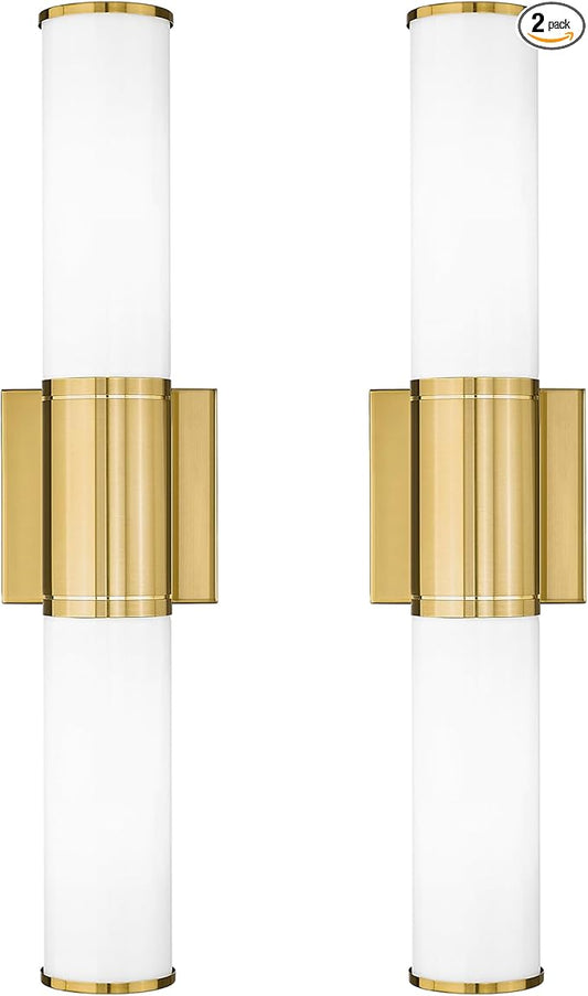 Bathroom Light Fixtures Set of 2, 2 Light Vanity Lights for Mirror with Milk Glass Shade, Up and Down Wall Sconces for Bathroom Bedroom Hallway, Brushed Gold, VL834-BG-ML-2PK