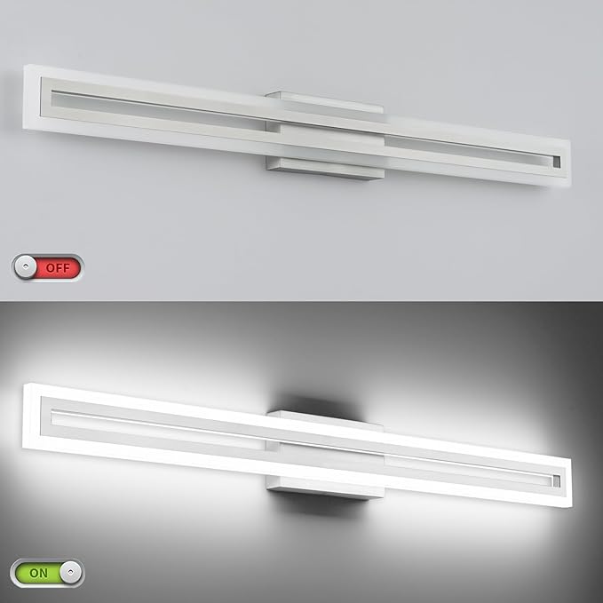 SOLFART Bathroom Lighting Fixtures Brushed Nickel Led Modern Vanity Light 40 Inch 5 Color Adjustable 5CCT