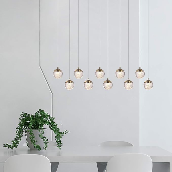 contec development Galaxy 10 Mini Pendant Crystall Ball Lighting Brass - LED Hanging Light Fixture: Kitchen Island, Bar, Foyer - Cluster Pendants - Dimmable, Adjustable Wire, Lamp Bulb Included