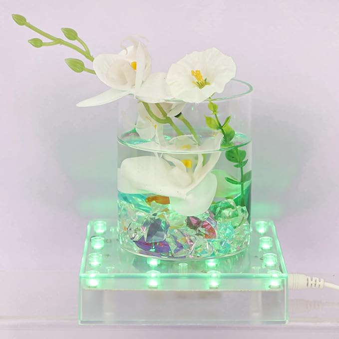 LARDUX Pack of 4 Square LED Light Base with Remote -5 Inch Multicolor Display Pedestal Light Base for Glass Crystal Sculpture Vase Decoration - Charging USB or Battery Powered