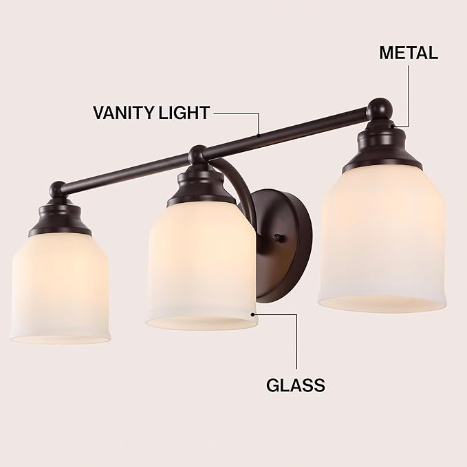 JONATHAN Y 24" Oil Rubbed Bronze/White Modern Farmhouse LED Vanity Light Wall Sconce Fixture, Frosted White Glass Shade, Dimmable Wall Lamp for Bathroom Mirror Kitchen Sink, UL Listed (JYL7551C)