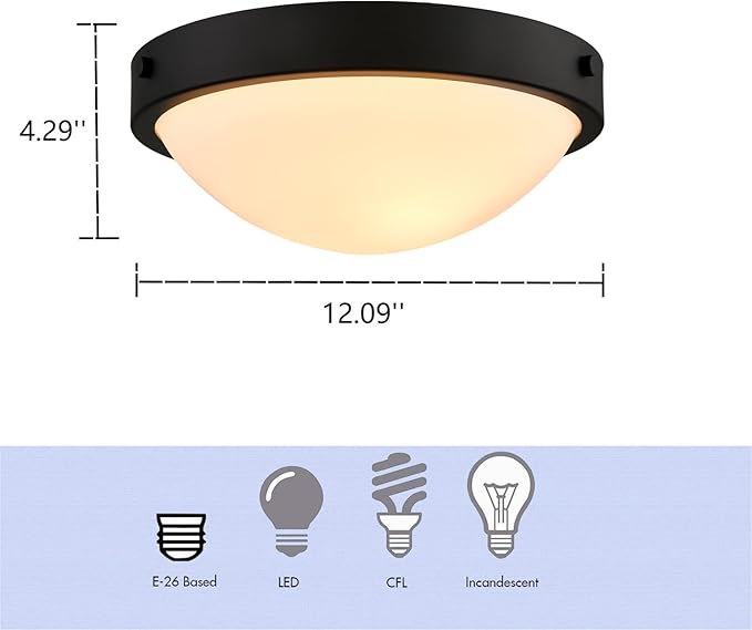 Black Flush Mount Ceiling Light Milk Glass Shade Ceiling Light Fixture Farmhouse 2-Light Modern Black Glass Flush Mount Light for Hallway Kitchen Bedroom Foyer