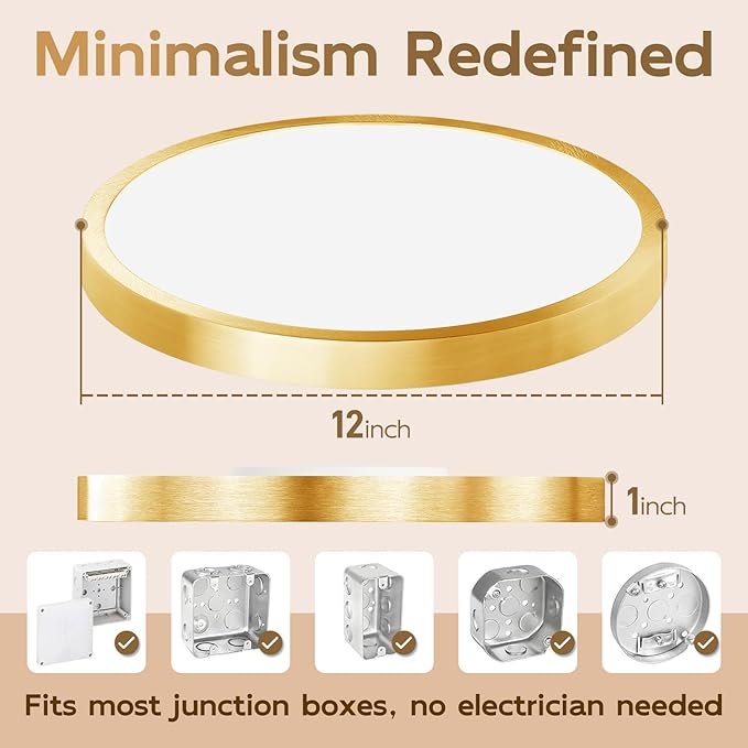 Hlite Dimmable 4pack 12 inch Gold Flush Mount Ceiling Light,24W 2600LM Super Slim 3000K/4000K/5000K 3CCT Selectable,Dimmable Ceiling Light Fixtures for Kitchen,Bedroom (Gold)