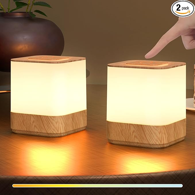 uuffoo 2 Pack Rechargeable Night Light Lamp 3 Color Touch Dimmable LED Portable Table Lamp Battery Operated, USB Changing, Small Cordless Lamp for Bedside Bedroom Travel
