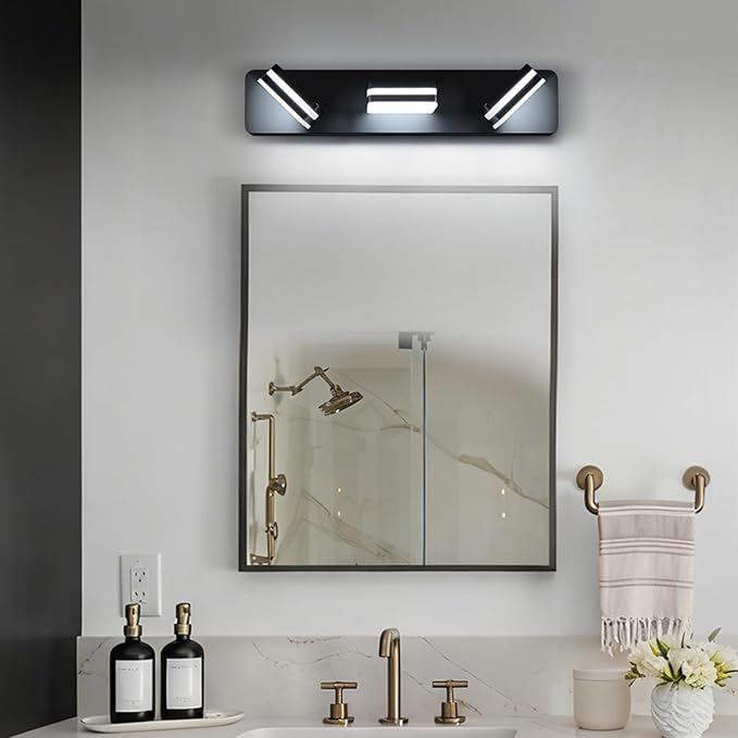360° Rotate LED Dimmable Bathroom Vanity Light Fixtures, 1300LM Acrylic Matte Black Vanity Lights for Bathroom, Modern Wall Lighting Fixtures Over Mirror Kitchen Living (Natural White Light 5000K)