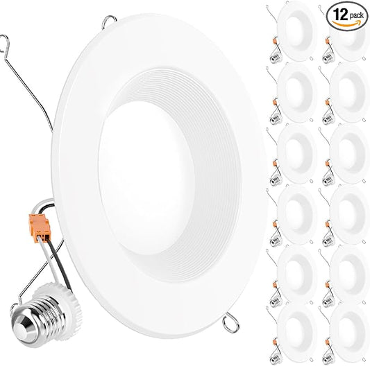 Sunco 12 Pack 6 Inch LED Recessed Light, Retrofit Downlight Can Lights for Ceiling, Baffle Trim, 1050 LM, 13W (75W Equivalent), 6000K Daylight Deluxe, Dimmable, Damp Rated UL