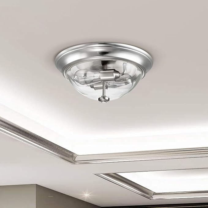 Prominence Home 13 Inch Elegant Flush Mount Indoor Ceiling Light, Clear Glass Lighting Fixture for Bedroom or Living Room, Madalyn, 51380-31, Nickel