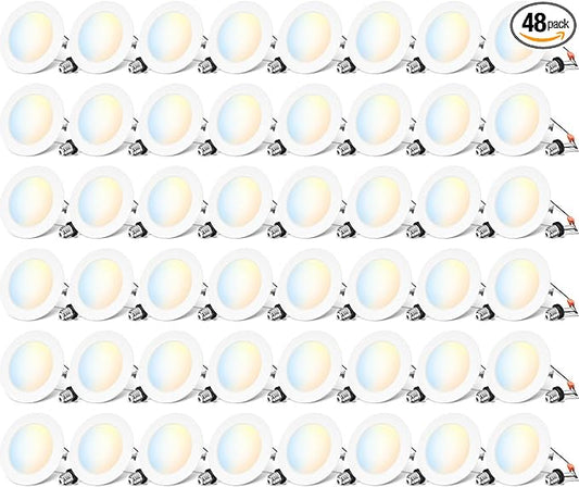 ANWIO Recessed Lighting 4 Inch, 48 Pack 5CCT Flat Retrofit LED Recessed Lights Can Needs, 2700/3000/4000/5000/6000K Selectable Can Lights 7W(85W Equivalent) CRI 80+ Dimmable E26 Base IC Rated & ETL