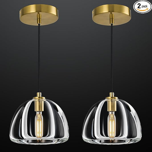 Modern Gold Pendant Lights Kitchen Island Ceiling Chandelier Indoor Crystal Hanging Light Fixtures for Dining Room Kitchen Living Room Bedroom（B-2Pack）