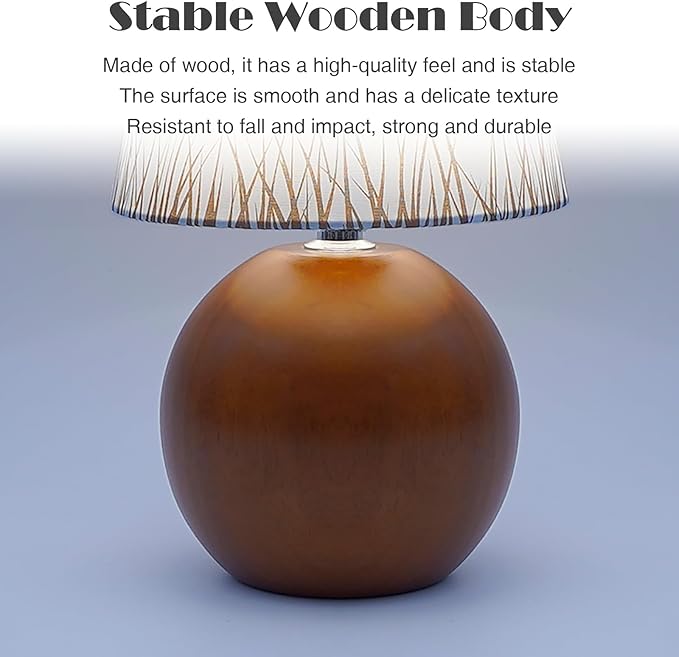 Vintage Wooden Base Fabric Night Lamp, Adjustable Light Color and Brightness with Power-Off Memory, Safe USB Powered, Retro LED Table Light for Bedroom Living Room Office (Wheat)