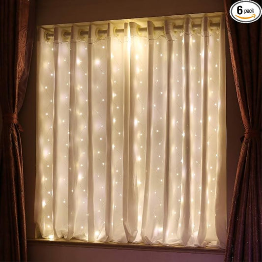 HXWEIYE Short Curtain Lights for Small Window, 3.3x5Ft USB Plug in Warm White Fairy Light with Timer & 8 Clips for Bedroom, 96Led String Light for Bedroom Indoor Weddings Party Garden Wall Décor