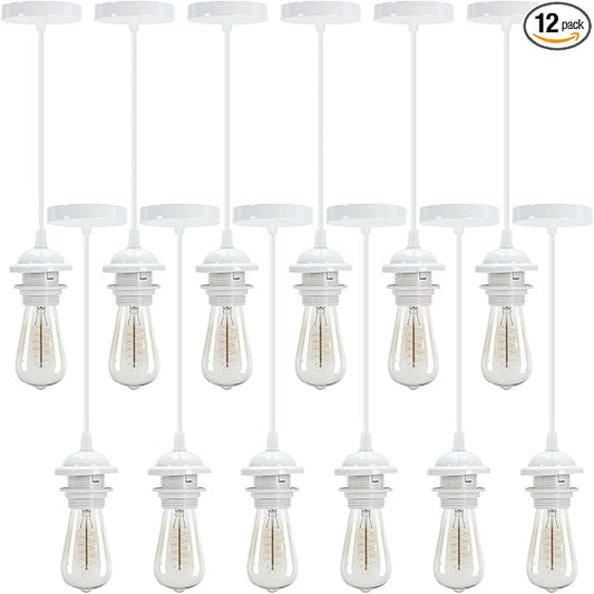 12 Pack Industrial Mini Pendant Light Kit Bulk, UL E26/E27 Lamp Socket 3.28 ft Adjustable Hanging Light Cord Kit Edison Vintage Retro Ceiling Lamp Fixture for Kitchen Bar Decor(White)