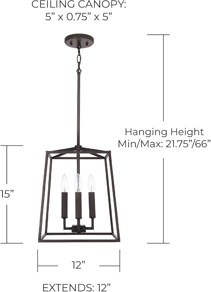 Capital Lighting 537641OR Thea Lantern Foyer Pendant, 4-Light 240 Total Watts, 15" H x 12" W, Oil Rubbed Bronze