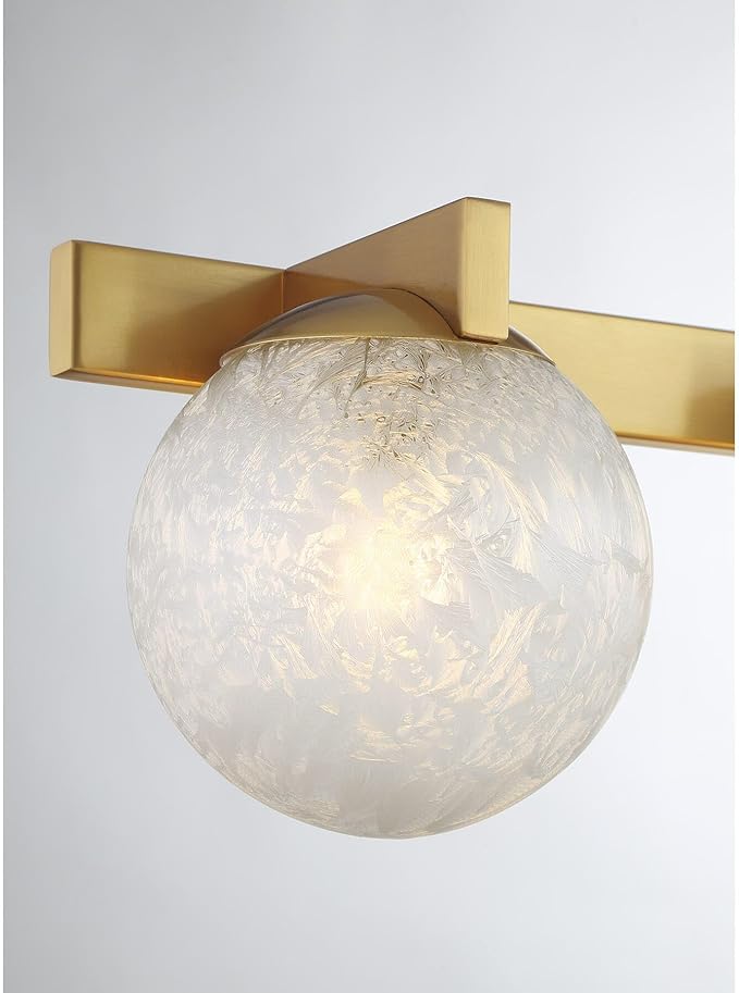 Savoy House 8-1017-3-322 Darien Contemporary Ice Glass Bathroom Vanity Wall Light, 3-Light 180 Total Watts, 7" H x 25" W, Warm Brass