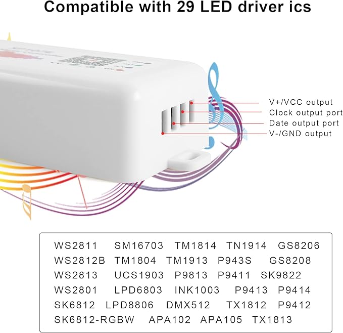RGBZONE Bluetooth LED Controller, DC 5-24V SP107E LED Light Strip Controller, Support Music Sync, IC Chip for WS2812b WS2811 LED Strip, Matrix Panel, Module