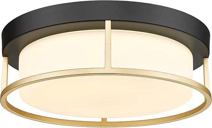 LED Modern Ceiling Light Fixture, 12 Inch 24W 1100Lumens Flush Mount Ceiling Lamp, Dimmable 3000K Matte Black Finish Gold Metal Frame with Frosted Glass Cover Close to Ceiling Light