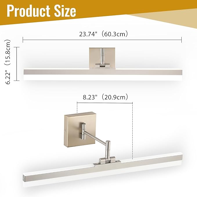 Modern LED Vanity Light Fixture,Brushed Nickel 23.6‘’ 5CCT DimmableAdjustable & Rotatable Bathroom Light Fixture Above Mirror, Wall Sconce