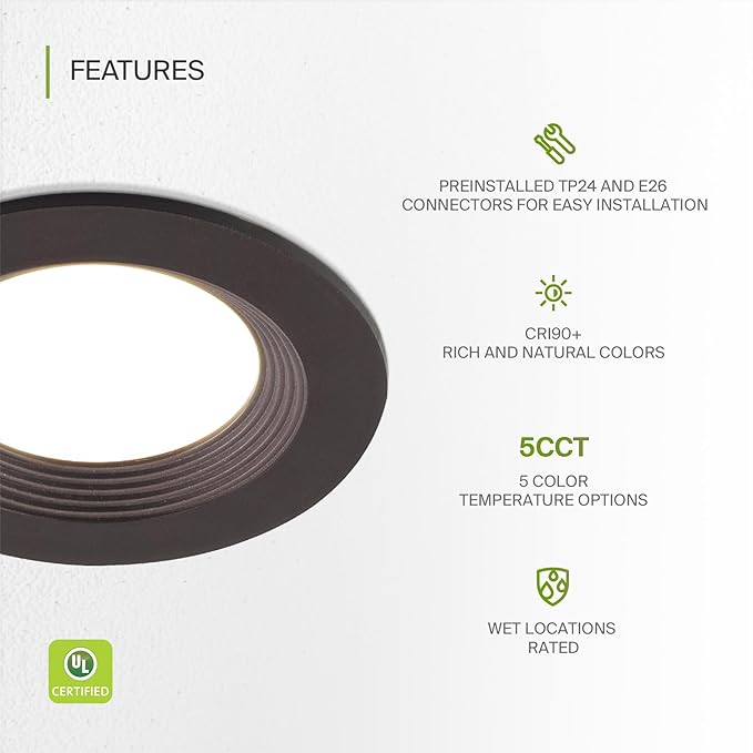 ASD Bronze 4 Inch Retrofit LED Recessed Light - 9W 2700K-5000K 700LM Retrofit LED Recessed Lighting 4 Inch, Dimmable Bronze Recessed Lights, Wet Rated Baffle Trim Can Lights, UL