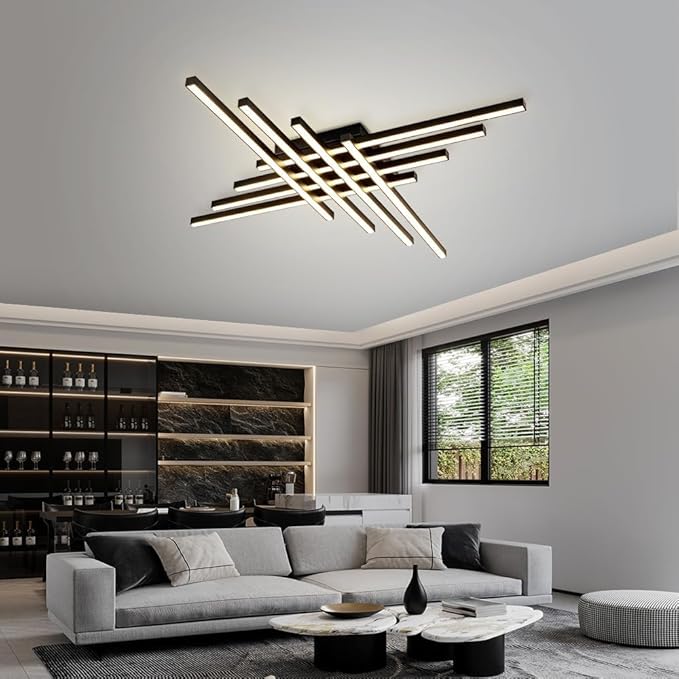 Flush Mount Ceiling Light Fixture 45.7" Modern Black Sputnik Dimmable LED Lamp with Remote Control Ideal for Bedroom Living Room Kitchen Room(8 Lights)