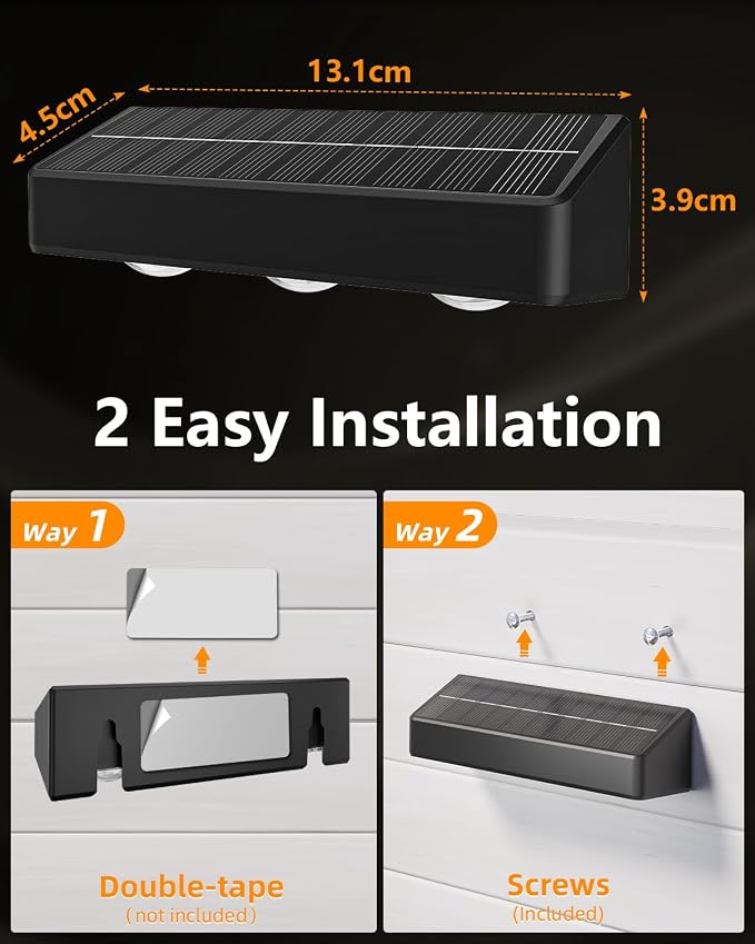 JOFIOS Solar Fence Lights Outdoor, 4 Pack, 9 Fixed Colors ＆ Color Changing Fence Lights Solar Powered Waterproof IP65 Dusk-to-Dawn LED Deck Lighting for Patio, Railing, Pool, Porch, Backyard, Wall