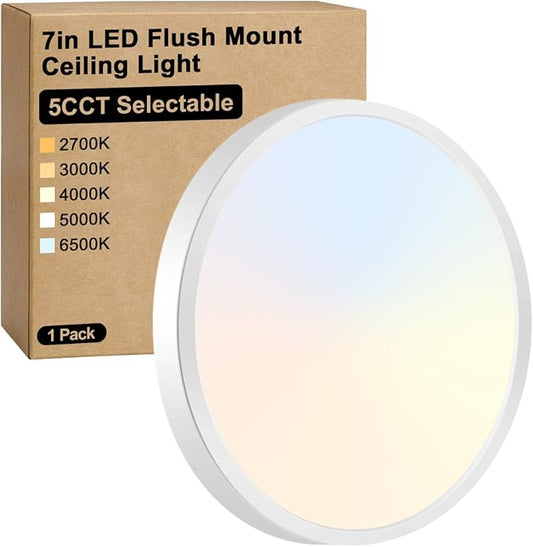 Brightever LED Flush Mount Ceiling Light, 7 Inch 12W Ultra Slim 0.67 Inch Kitchen Lighting Fixture, 1200LM 120W Equivalent, 2700K-6500K Color Adjustable, Dimmable Light Fixture Ceiling Mount, 1 Pack