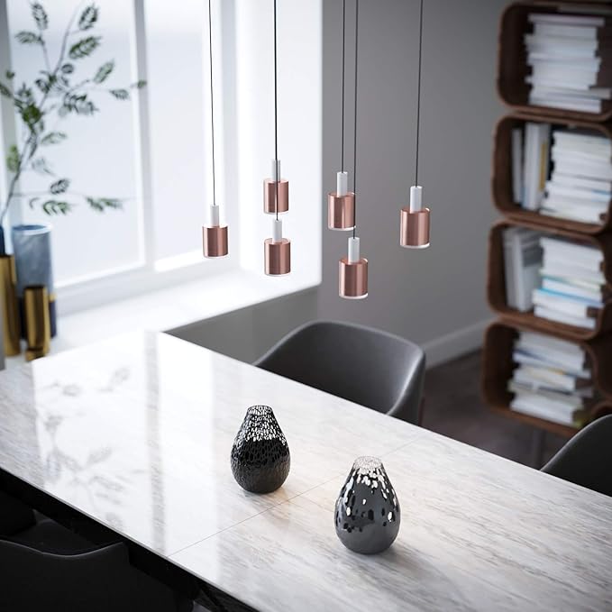 Virgo 6 Mini Pendant Lighting White-Copper - LED Hanging Light Fixture for Kitchen Island, Bar, Foyer - Cluster Pendants - Dimmable, Adjustable Wire, Lamp Bulb Included