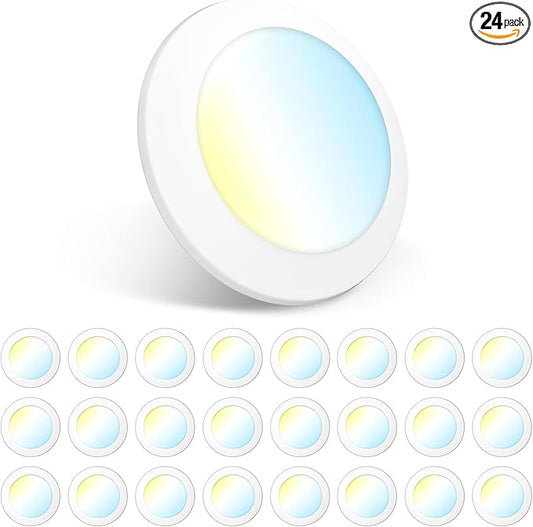 Amico 24 Pack 5/6 Inch LED Disk Lights, Dimmable Flush Mount Ceiling/Recessed Disc Light, 2700K/3000K/4000K/5000K/6000K Selectable, 15W=110W, 1100LM, Low Profile Surface Mount Can Lights, ETL&FCC