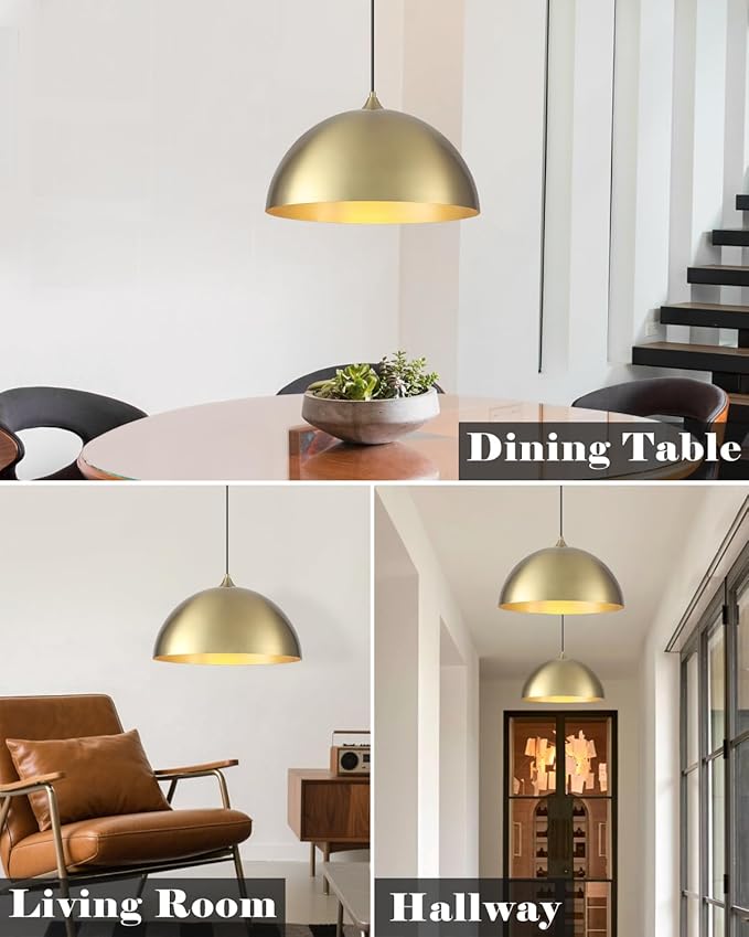 Gold Pendant Light 3 Packs, Gold Dome Pendant Light 16 inch, Large Pendant Lights Kitchen Island, Industrial Farmhouse Pendant Lights for Kitchen Island, Dining Room, Cafe, Bar
