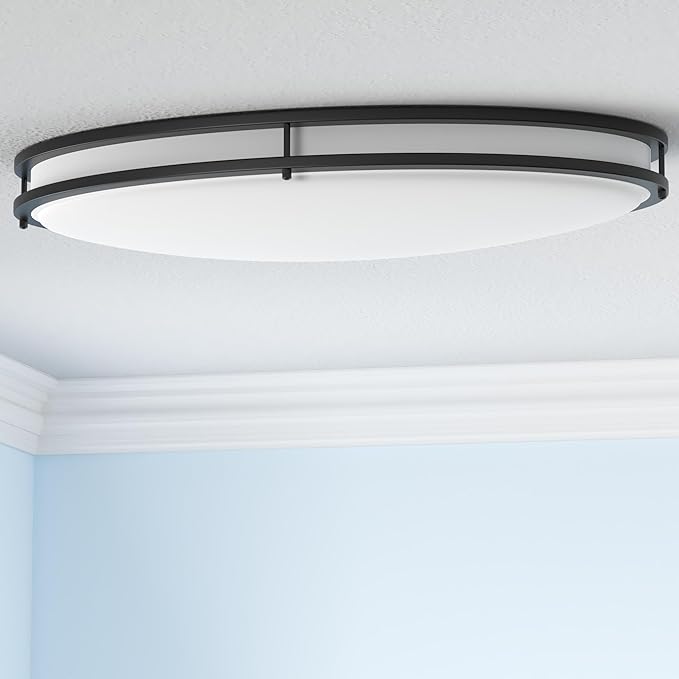 ASD LED 32" Oval Flush Mount Lighting, Close to Ceiling Light Fixture | 5CCT, Dimmable, ETL Listed | 50W 4195LM 2700-5000K 120V | Low Profile Double Ring Lamp | Black