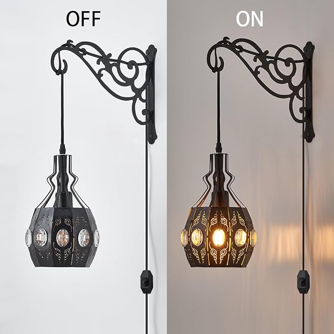 YLONG-ZS 2PK Crystal Plug in Wall Sconce Hanging Lamp Shelf Dimmable Wall Sconces Adjustable Wall Lights with Wall Sconces Wall Mount Plug in Lamps for Bedroom Living Room