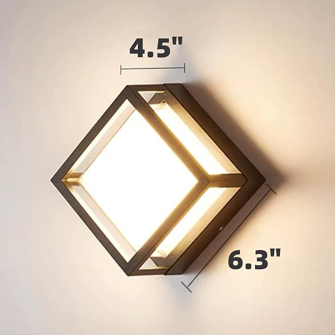 Outdoor Ceiling Porch Light LED Flush Mount for Wall or Ceiling, Square Exterior Wall Lamp for Front Porch,Garage, Hallway, Patio, 3000K, 15W, 6.3inch(Black)