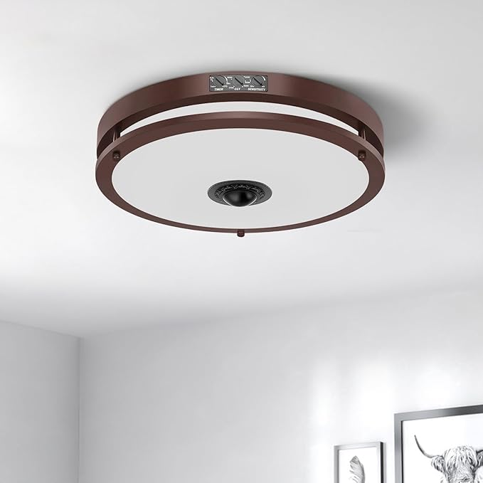 24W LED Motion Sensor Outdoor Ceiling Light, 12IN 2700K/3000K/3500K/4000K/5000K Brown Adjustable Ceiling Lights, Dusk to Dawn Flush Mount LED Ceiling Light Fixture for Porch, Garage