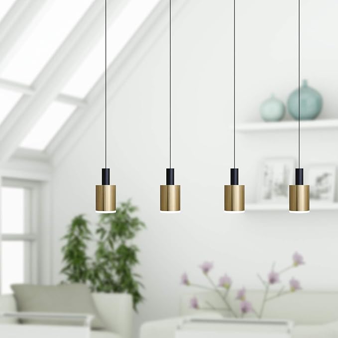 Virgo 4 Mini Pendant Lighting Black-Brass - LED Hanging Light Fixture for Kitchen Island, Bar, Foyer - Cluster Pendants - Dimmable, Adjustable Wire, Lamp Bulb Included