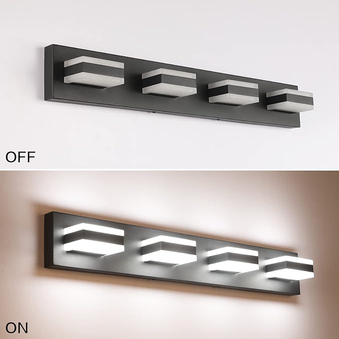 SOLFART Black Bathroom Light Fixtures 4 Lights Bathroom Vanity Light LED Vanity Lights Matt Black Vanity Lighting