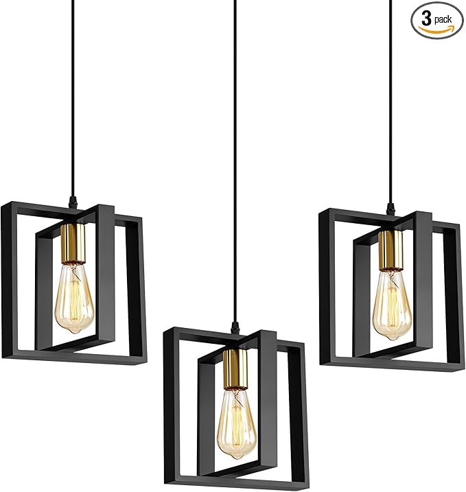 9MMML Black Pendant Lights Kitchen Island Set of 3, Farmhouse Hanging Lamp with 62'' Height Adjustable Cord, Small Wood Ceiling Pendant Light Fixture for Dining Room, Entryway, Foyer