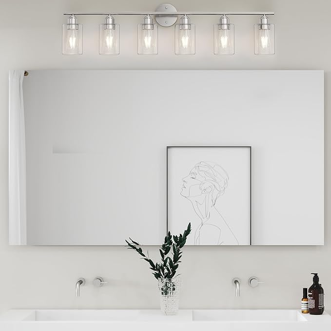 Espird Bathroom Vanity Light Fixtures Brushed Nickel, 6 Lights Bathroom Over Mirror, UL Certified, Modern Wall Lighting Fixtures with Glass Shade, E26 Socket
