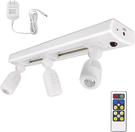 BIGLIGHT LED Track Light, Dimmable Accent Lighting with Rotatable Heads, Plug in Spotlight with Remote for Lighting up Kitchen Sink Cabinet Gallery Picture Bathroom Basement Artwork