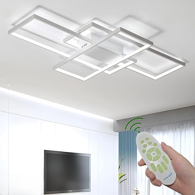 Flush Mount Modern LED Ceiling Light, Dimmable 3 Color Selectable, For Sitting Room, Kitchen, Bedroom, Hallway, Porch (White, 35.4*19.7*2.5 IN)