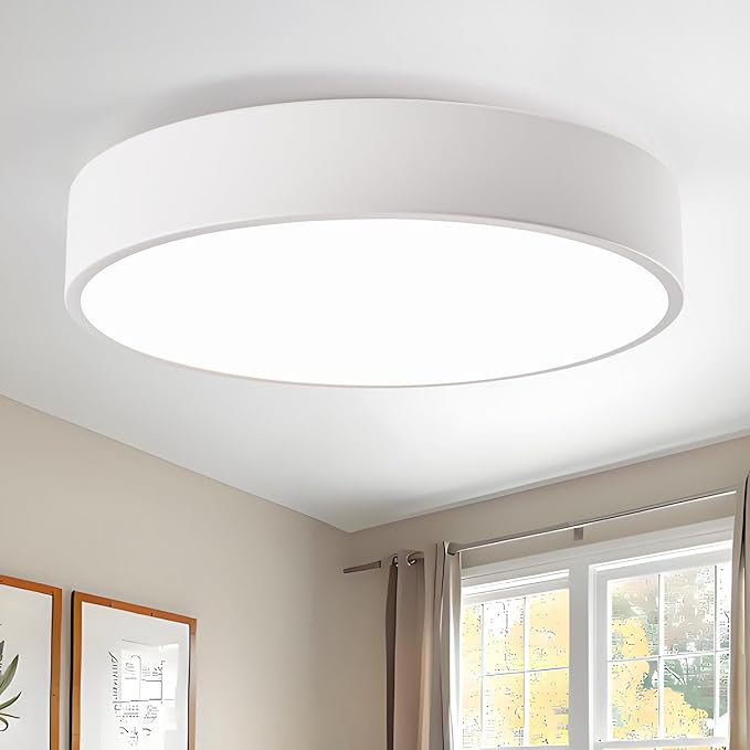 Modern Flush Mount Ceiling Light, 3-Lights Round White Ceiling Light Fixtures, Minimalistic Ceiling Lamp Acrylic Shade Lighting Fixture for Bedroom Laundry Room Living Room Hallway(15.8")