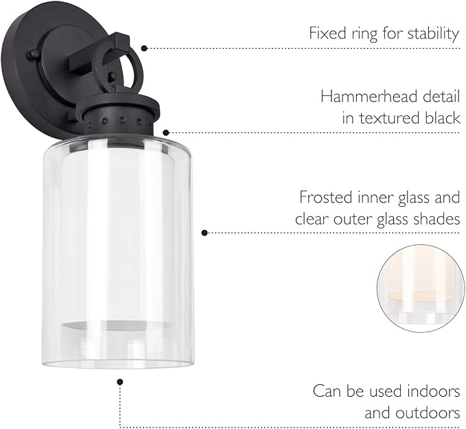 Design House 589010-BLK Hansen Modern Contemporary 1-Light Indoor/Outdoor Dimmable Wall Light with Open Bottom Frosted Inner, Matte Black