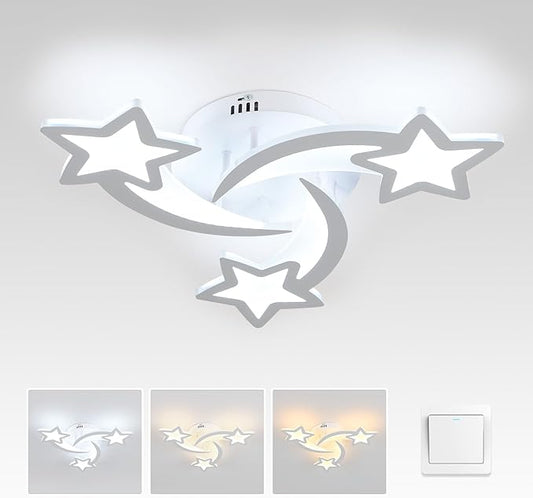 3 Lights Star LED Modern Ceiling Light, 21" 24W Flush Mount Ceiling Light Fixture, 3 CCT(3000K/4500K/6500K) via Wall Switch Ceiling Lamp for Bedroom Living Room KidsRoom Playroom