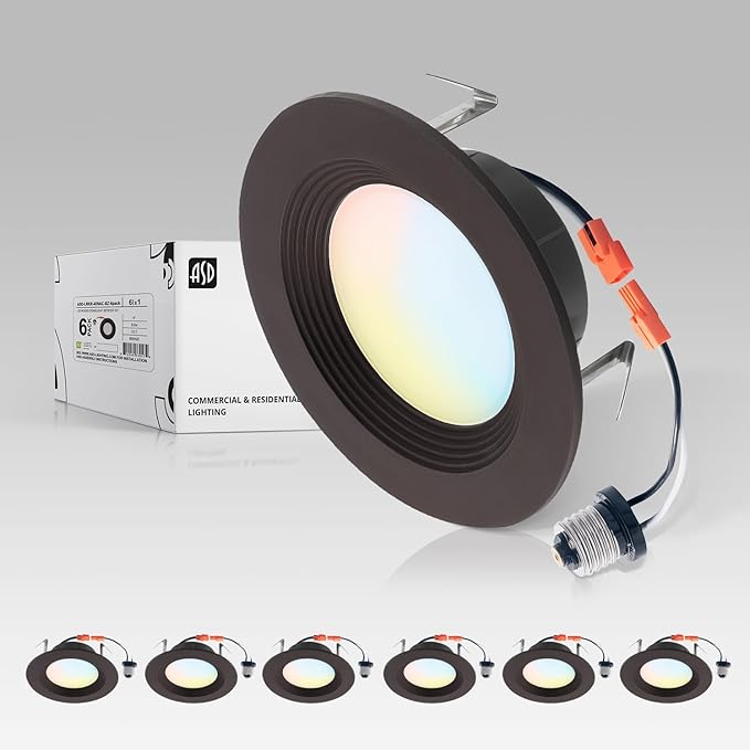 ASD 6 Pack Bronze 4 Inch Retrofit LED Recessed Light - 9W 2700K-5000K 700LM Retrofit LED Recessed Lighting 4 Inch, Dimmable Bronze Recessed Lights, Wet Rated Baffle Trim Can Lights, UL