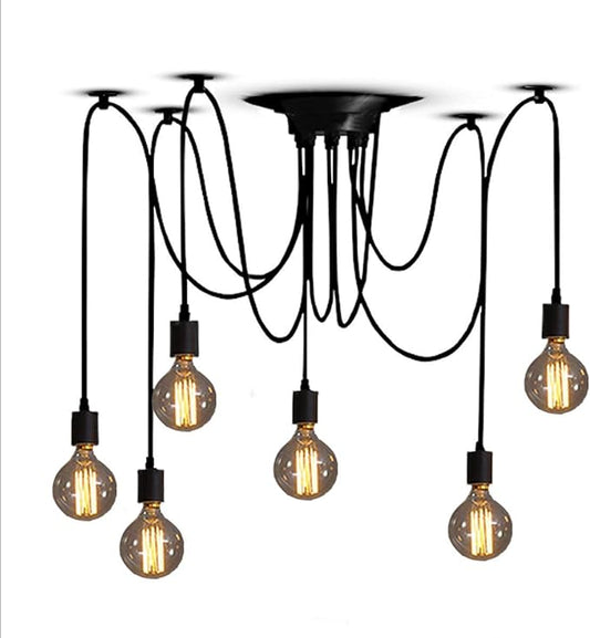 Classic Spider pendent Lamps, Ajustable DIY Ceiling Spider Light E27, Rustic Chandelier, Industrial Hanging Light Dining Hall Bedroom Hotel Decoration, 6 Arms(Each with 1.7m Wire)