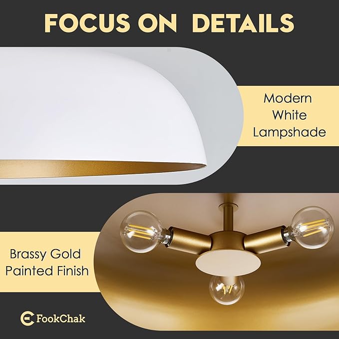 Large Pendant Light 20in White and Gold Dome Pendant Lights 3 Light Socket Pendant Light Fixture with Adjustable Pendant Lighting for Kitchen Island Dining Room Kitchen Sink, E12
