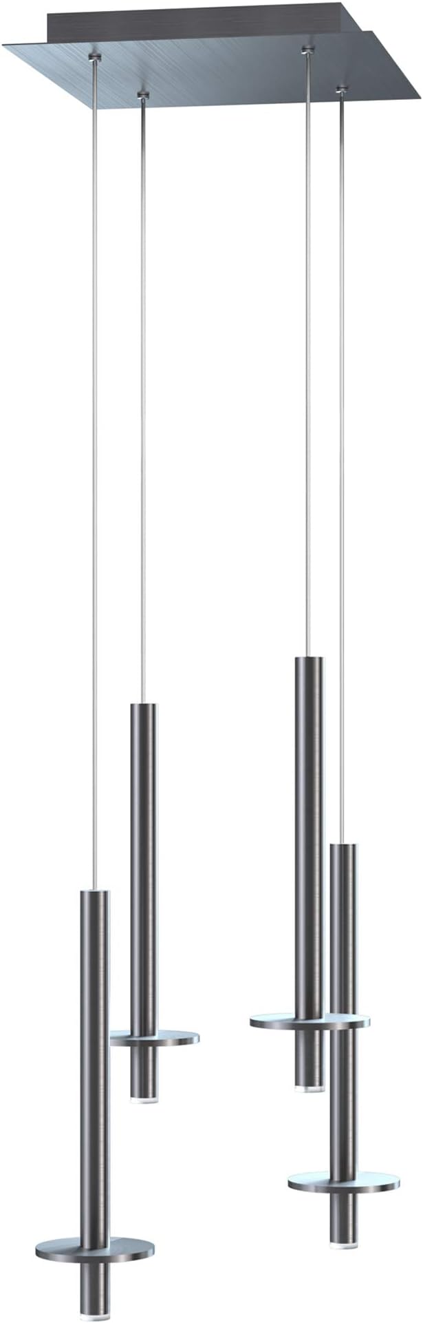 Draco 4 Pendant Lighting Nickel – LED Hanging Light Fixture for Kitchen Island, Bar, Foyer – Equilateral Cluster of Mini Metal Rod Pipe Tube Cylinders – Dimmable, Adjustable Wire, Lamp Bulb Included