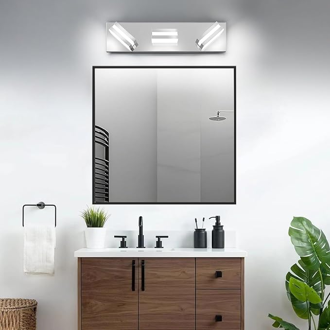 IZORRO LED Modern Bathroom Lights Fixtures(3-Light,Dimmable,360°Rotate),Chrome Acrylic Wall Lighting,Vanity Lights for Bathroom Over Mirror - 6000k 16In （No Assembly Required）