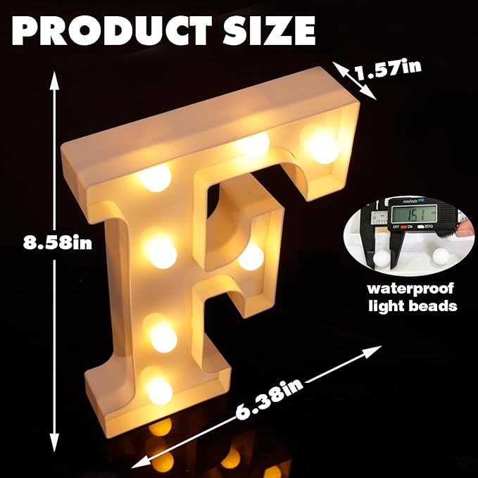 DyingSwan Small Led Marquee Letters, Light Up Letters, 8.58 Inch Led Letter Lights, Battery Powered Lighted Sign for Table, Party, Birthday, Christmas Decor (Letter F)