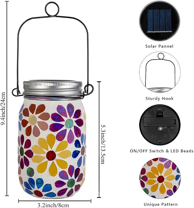 Stargarden 4Pack Mosaic Solar Lantern ,Mosaic Lights ,Outdoor Hanging Jar Lights ,Waterproof Solar Lamps for Tree, Garden, Patio, Yard, Outdoor(Flower)