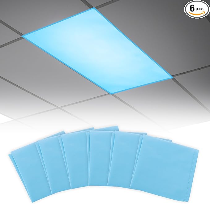 Fluorescent Light Covers with 10 Strong Magnets- 6 Pack Fluorescent Light Filters for Classroom Hospital Office to Eliminate Harsh Glare Reduce Headache, Flame Retardant Fabric, 4 x 2 FT, Blue Sky