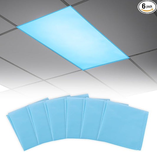Fluorescent Light Covers with 10 Strong Magnets- 6 Pack Fluorescent Light Filters for Classroom Hospital Office to Eliminate Harsh Glare Reduce Headache, Flame Retardant Fabric, 4 x 2 FT, Blue Sky